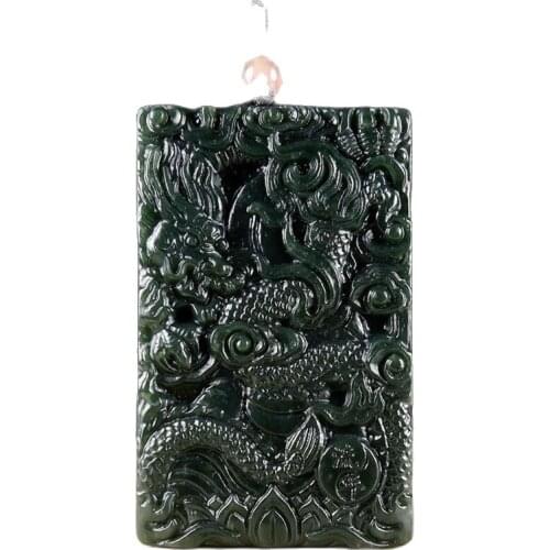 Xinjiang Hetian Jade Pendant Green Jade Buddha Subdues The Dragon Jade Pendant