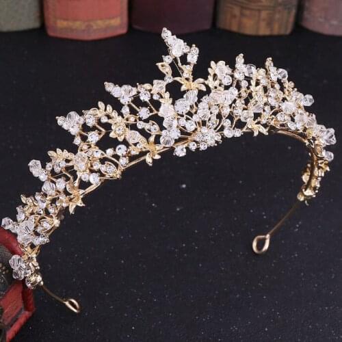 Crystal Princess flower Bead Hair Tiaras Bridal Headpiece Women Rhinestone Crown Hair Ornaments Wedding Hair Jewelry Accessories