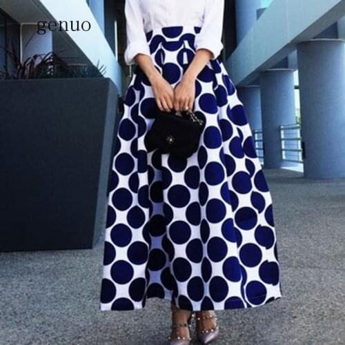 Summer Skirts Womens 2020 Jupe Longue High Waisted Pockets Long Skirt Vintage Chic Floral Striped Printed Maxi Skirt Plus Size