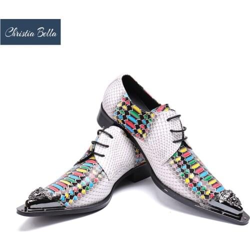 Christia Bella Fashion Designer Multicolor Real Leather Men Oxfords Office shoes Wedding Dress Shoes Lace Up Business Men Shoes