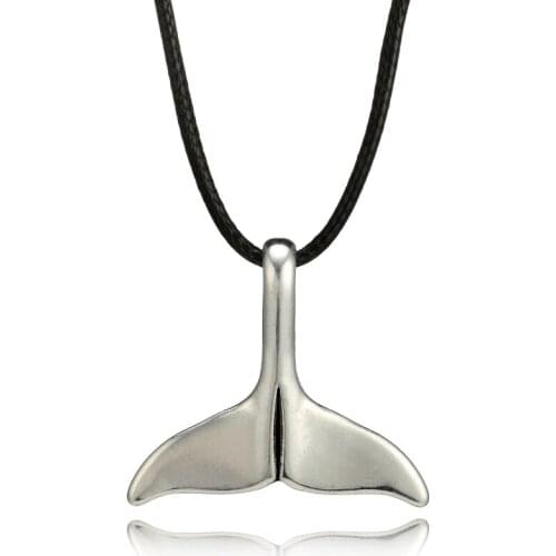 Fashion Mermaid Fish Tail Pendants Necklaces Black Leather Silver Color Chains Necklace Chokers For Women Men Jewelry