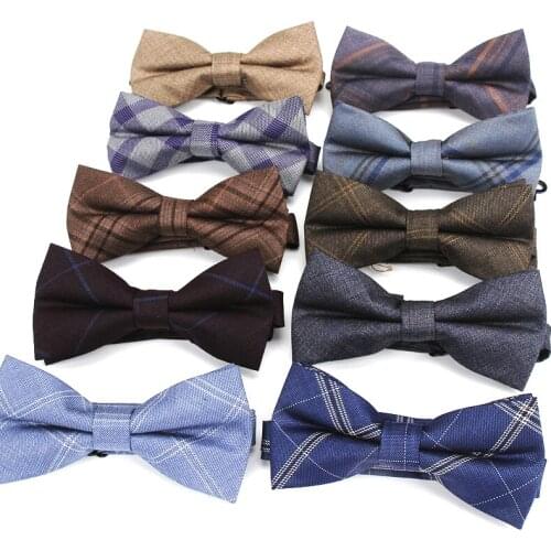Fashion Bow Tie For Men Classic Plaid Bowtie Mens Business Wedding Bowknot Adults Cotton Mens Bowties Cravats Navy Check Ties