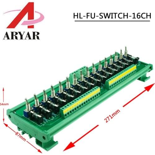 DIN Rail Mount 16 Position Power Distribution Fuse Module Board with swtich, switch fuse module For AC/DC 5~32V