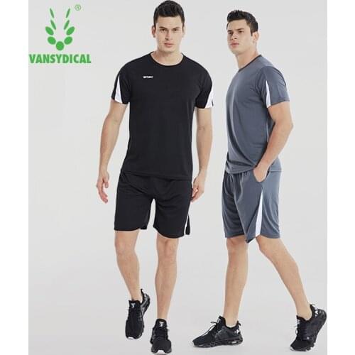 VANSYDICAL Mens Gym Summer Sports Suits Quick Dry Running Sets Fitness Jogger Sportswear 2pcs Basketball Sports T-shirts+Shorts