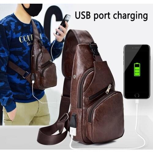 New Leather chest bag mens casual messenger bag fashion mens chest bag large-capacity business bag Waterproof wear-resistant