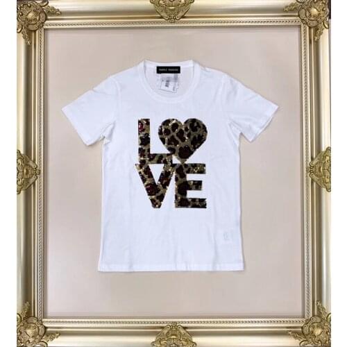 New womens casual T-shirt with round collar in spring and summer 2020 can change color, sequined and monogrammed short sleeves