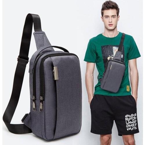 2020 new style mens chest pocket for USB charging short trip messenger bag waterproof zipper linen fashion soft chest bag
