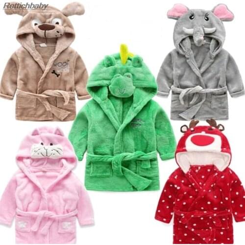New fashion Kids Boy Girl Animal Bathrobe Cartoon Soft Flannel Robe Pajamas Baby Kids Children Warm Clothes 2-6Years Old