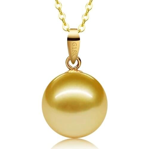 NYMPH 18K Yellow Gold Pearl Jewlery Natural South Gold Pearl Necklace Pendant 9-10mm Round Wedding Party Gift For Women GirlD219