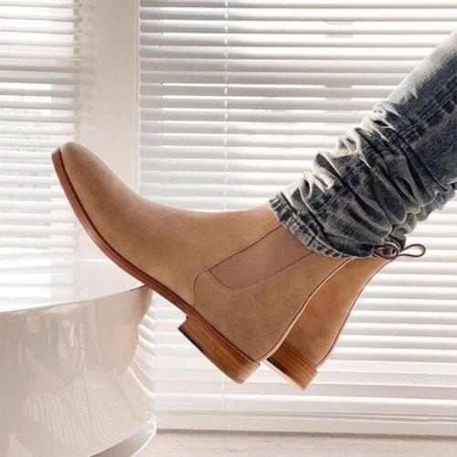 Autumn and Winter New Mens Fashion Solid Color Faux Suede Beige Chelsea Boots Comfortable Fashion Casual Mens Boots 6KF331