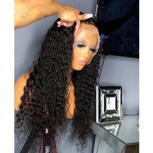 Kinky Curly Brazilian Hair Natural Hairline Preplucked 180 Density Lace Front Wig 13*4 Lace Part Human Hair Wig Bleached Knots