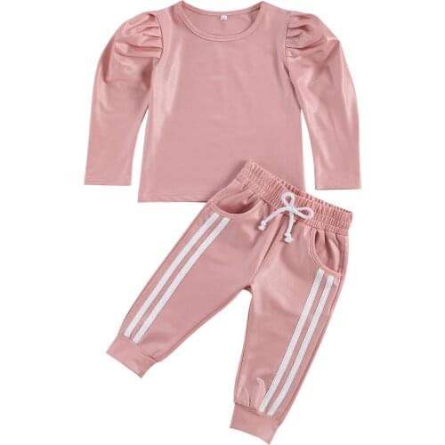 Striped Toddler Kids Girl Sports Clothes Casual Outfits Sets Round Neck Long Sleeve Top + Elastic Waist Stripe Long Pant