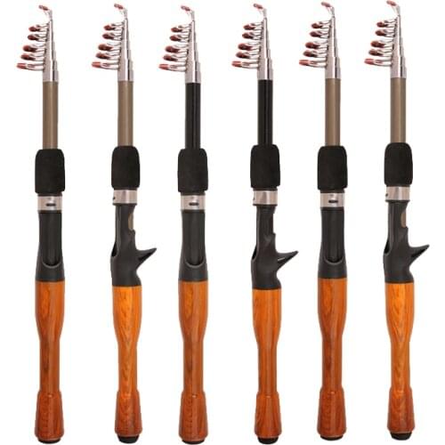 Portable Telescopic Fishing Rod Spinning Casting Saltwater Sea Fishing Lure Rod Pole Wood Handle 1.3m 1.6m 1.8m Tackle