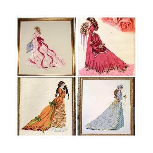 RL Four Seasons Women Colorful Line draw fabric cross-stitch cloth with beaded metal thread cross-stitch kit cross stitch