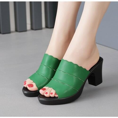 Logoneone Womens Slippers Sandals 2021 Summer 7.5cm High Heels Women Shoes Woman Slippers Summer Sandals Mothers Casual Shoes