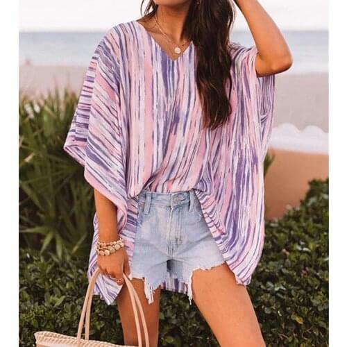Sexy V Neck Striped Bikini Cover-ups Plus Size Summer Clothes For Women Beach Wear Swim Suit Oversized Cover Up