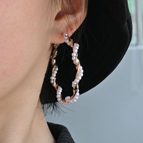 X&P New Fashion Pearl Dangle Drop Korean Earrings for Women 2020 Statement Geometric Big Round Hoop Earrings Fashion Jewelry