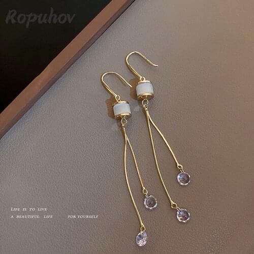 Ropuhov 2021 Jewery Trendy Korean 925 Silver Needle Opal Fringed Earrings French Retro Long Advanced Earrings Fashion Women