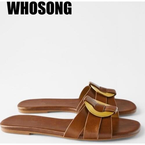 Summer Women Slippers Girls Real Leather Slides Ladies Outside Shoes Woman Flip Flops Flats Female Brand Slides Zapatos De Mujer