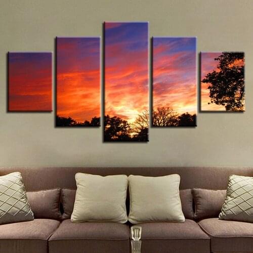 Modern high-definition landscape painting 5 combination tree daylight natural scenery canvas oil painting mural home living room