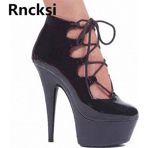 Rncksi Women Sexy Lace Up Night Club Party Queen Pole Dance Shoes 15cm Stiletto Heel With 5cm Platforn Ankle Womens Pumps