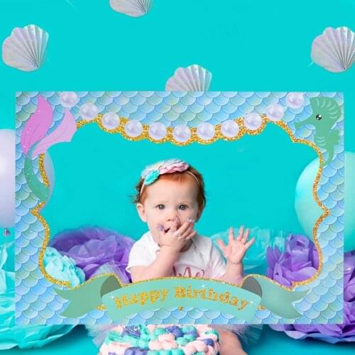 Mermaid Theme Party Decoration Photo Props Frame Little Mermaid Confetti Foil Balloon Baby Shower Girls Kids Birthday Decoration