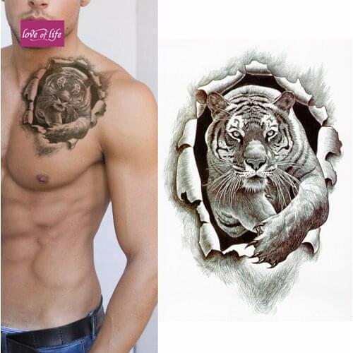 Tiger Burst Temporary Tattoo - 3D Realistic Waterproof Transfer Mens Womens