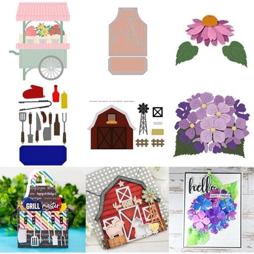 Pop-up Barn Daisy Flowers Stall Knife Shovel Apron Add-on Metal Cutting Dies DIY Scrapbooking Craft Cards 2021 New