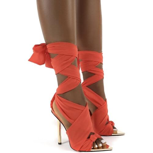 Women Gladiator Pointed Toe High Heels Summer Sexy Sandals Female Fashion Party Cross Tied Pumps Ladies Shoes Plus Size 43