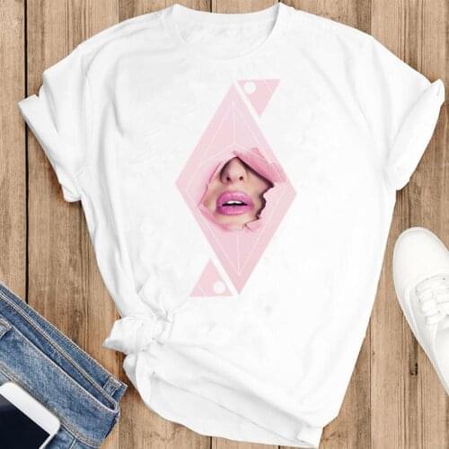 Women Graphic Cartoon Sexy Lip Funny Cute Clothing Fashion Summer Female Clothes Print Short Sleeve Tops Tees Tshirt T-Shirt
