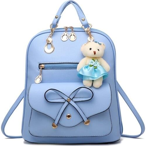 Ladies Fashion Backpacks Pu Leather 2021 Summer New Girls Solid Bow Small Student Book Travel Backpack Bags