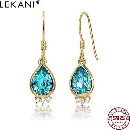 LEKANI Sterling 925 Silver Evil Eye Drop Earrings For Women Blue Austria Crystal With 5A+ Cubic Zirconia Party Fine Jewelry
