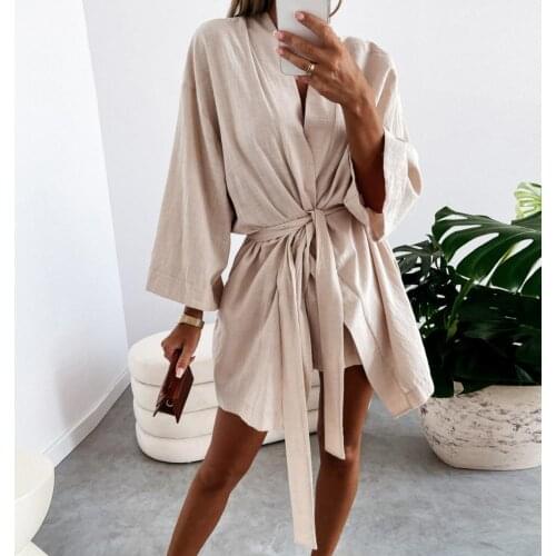 2021 New Summer Sexy Office Lady Mini Dress V Neck Lace-up Elegant Solid Color Long Sleeve High Waist Tight Casual Dating Dress