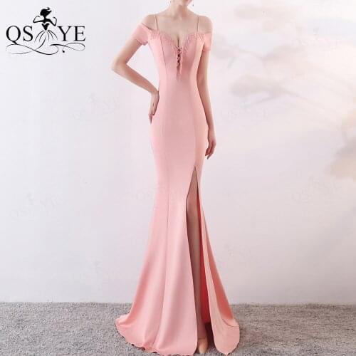 Pink Evening Dress Crystal Bead Neck Mermaid Prom Gown Side Sleeves Split Long Formal Dress Fit Shoulder Straps Women Party Gown
