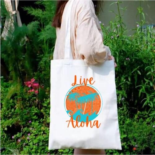 Live Hawaii Canvas Bag Aloha Vacation Tote Bag Women Travel Style Harajuku Custom Bag Gothic Woman Eco Friendly Totes