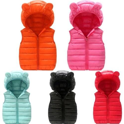Winter Warm Toddler Infant Kids Baby Grils Boys Solid Colors Bear Ear Hooded Outdoor Waistcoat Zipper Vset Windproof Outwears#g4