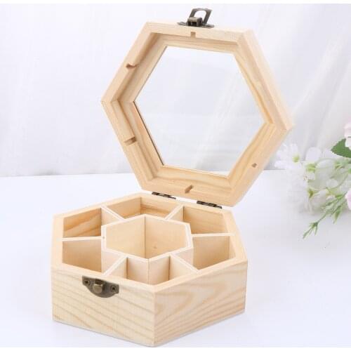 1PC Wooden Jewelry Box Handmade Jewelry Storage Box Storage Container For Jewelry Storing Cosmetic Hexagonal Jewelry Container