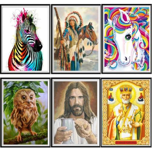 5D Diamond Painting Full Diamond Zebra Jesus Owl Round Diamond Mosaic Pattern Home Decoration DIY Handmade