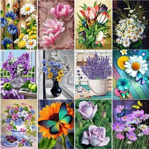 5D DIY Diamond Painting Flower Scene Cross Stitch Fresh Flower Diamond Embroidery Full Square Round Drill Home Decor Manual Gift