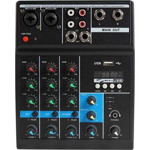 Bluetooth-compatible 4-way Tuning Table USB Audio DJ Mixer Perform Live Singing Recording Computer Phone Sound Card Reverberatio