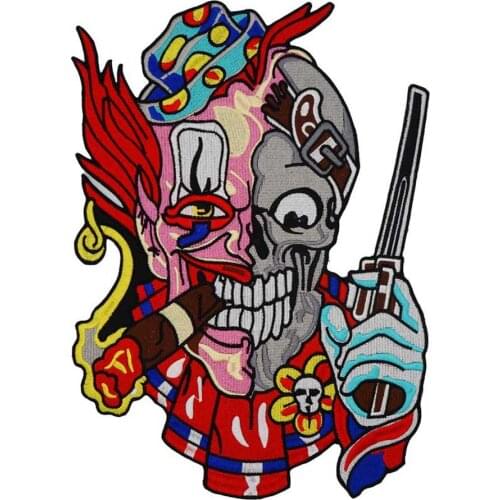 LARGE SKULL JOKER Biker Patch Embroidered IRON ON BACKING Applique Sewing Label punk Clothes Stickers Apparel Accessories Badge