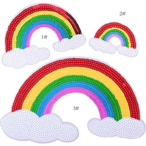 Larger sequins rainbow patch iron On Patches for clothes cartoon transfers t shirt accessories fashion girl sticker DIY applique