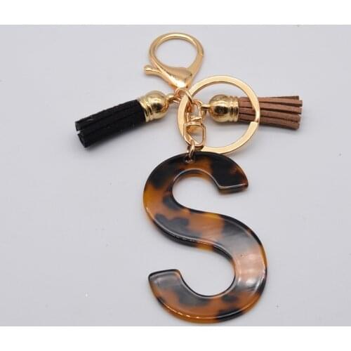 Leopard Print keychains A-Z Initial Acetate Pendant Key Chain Ring Cute Car Alphabet Resin Keyring Holder Charm Bag Couple Gifts