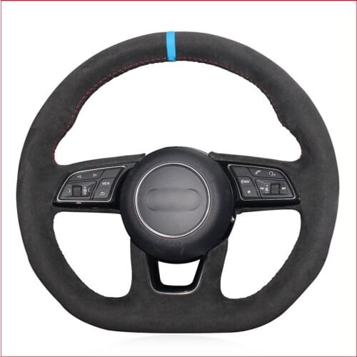 Black Suede Light Blue Marker Car Steering Wheel Cover for Audi A3 (8V) A4 (B9) Avant A5 (F5) A1 (8X) Sportback Q2 2016-2019