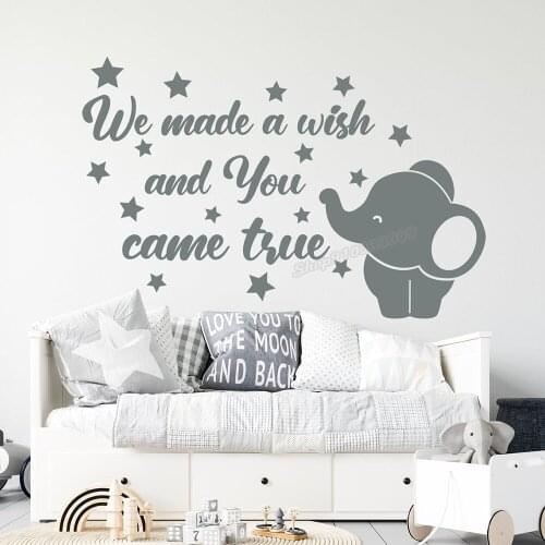 Quote wall decal baby boy room decor we made a wish and you came true elephant Wall Sticker quote for kids room decor Use B045