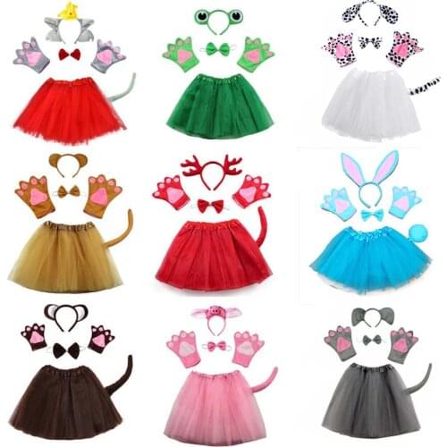 Kid Animal costume rabbit mouse monkey bear wolf frog fox pig gloves headband tutu Halloween party cosplay girl dress cartoon