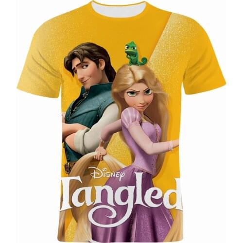 Men Women T Shirt Summer Fashion Disney Tangled 3D Print Boy Girl Kids Clothes Short Sleeve Cartoon Anime Tee Tops