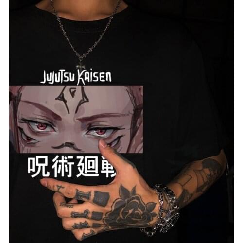 Harajuku Mens T-shirt homme Jujutsu Kaisen Unisex T shirt Itadori Yuji Eyes Cartoon Anime Casual Tshirt Male Streetwear Tops