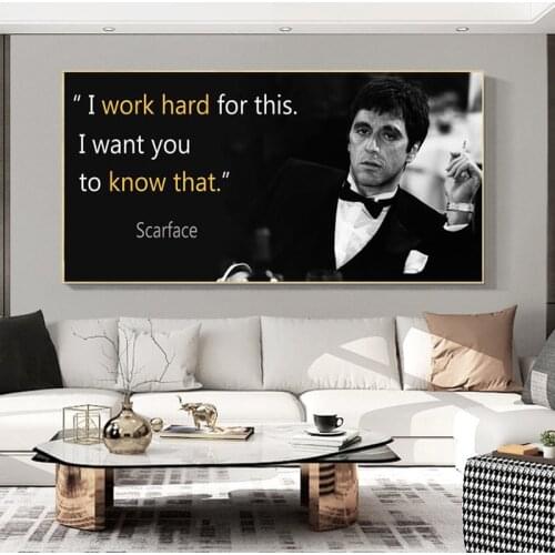Canvas Painting Scarface Movie Quotes Poster Extraordinary Wall Art Print Tony Montana Portrait Wall Picture for Living Room