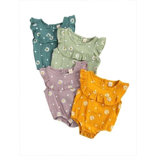 Newborn Baby Girls Fashion Fly Sleeve Daisy Print Romper Stylish Romper For Children Girls New Style 2021